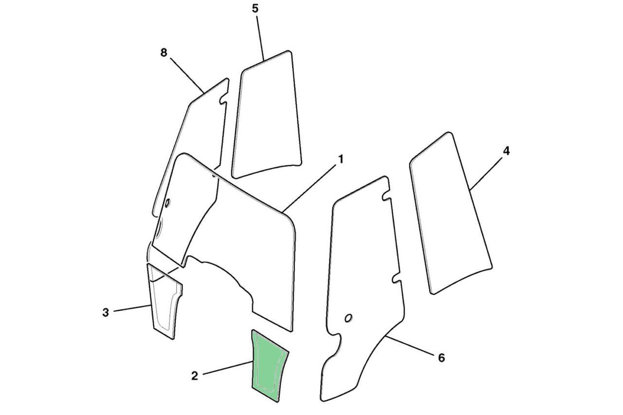 Стекло лобовое нижнее левое 333/R4242, 827/80142 / JCB
