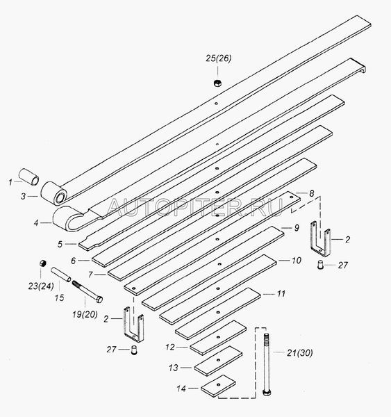 Лист рессорный передний КАМАЗ-65115 №2 (рессора с вит. ушком)