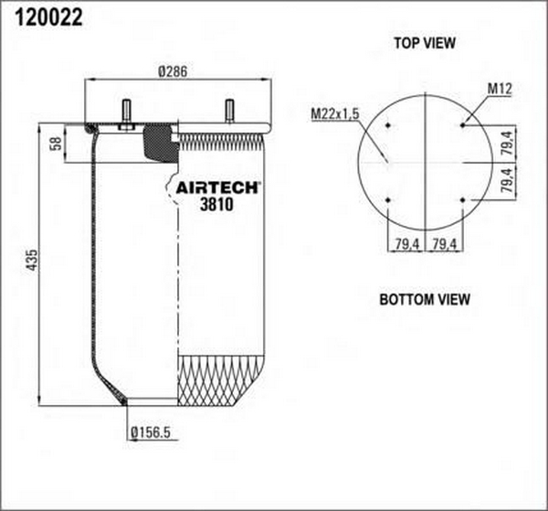 Пневморессора 3810P (без стакана) / AIRTECH