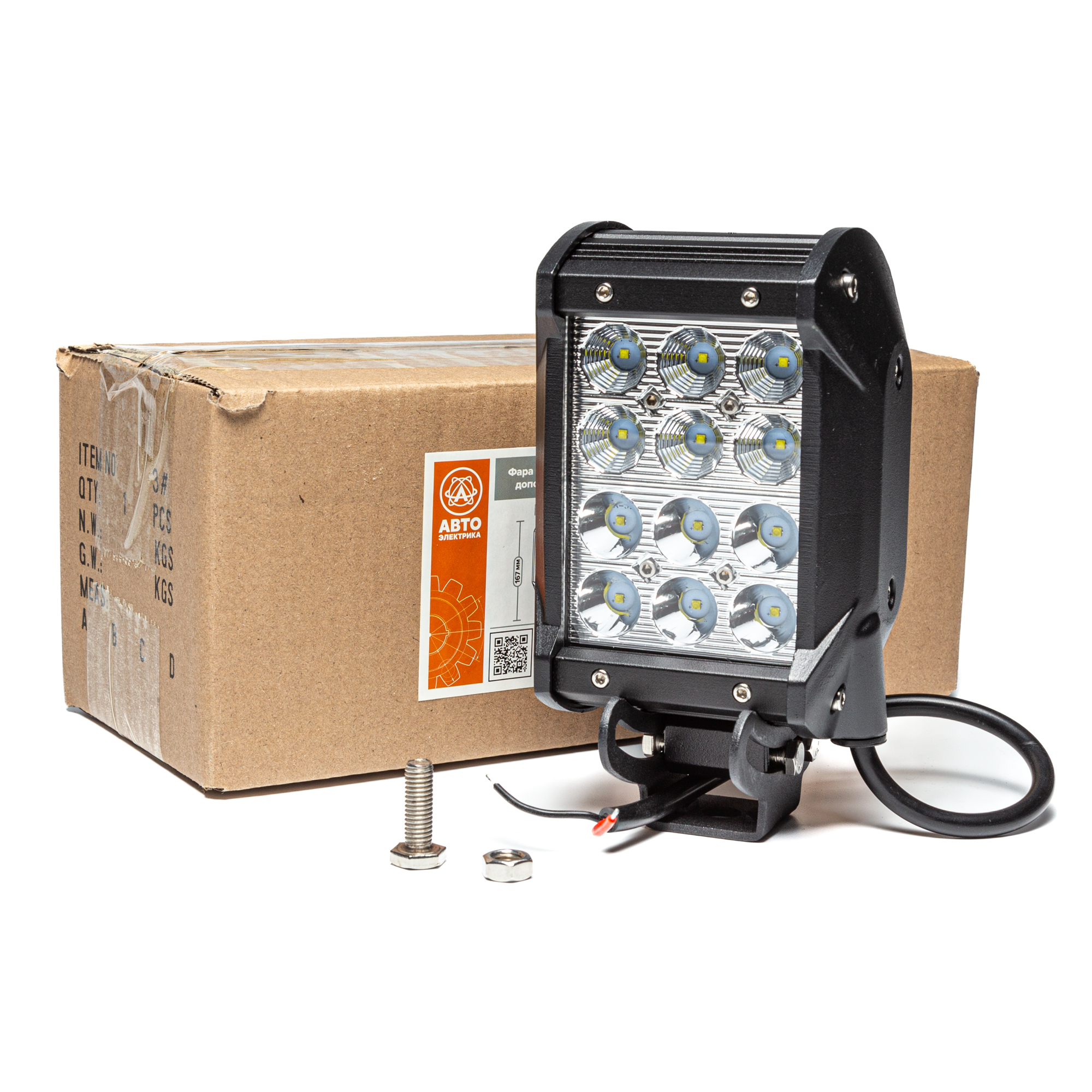 Фара светодиодная (прямоугольная) 12 диодов 12/24v (н/с, р/с) / АВТОЭЛЕКТРИКА