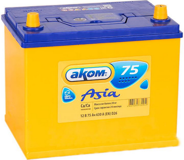 Аккумулятор 75 Амп / АКОМ (Asia)